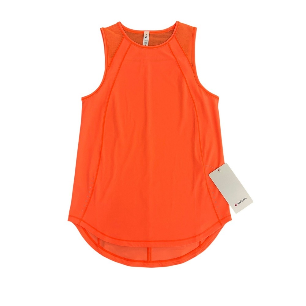 Lululemon Sculpt Tank Top Neon Orange HIOR Mesh Reflective Size 4 (1228)